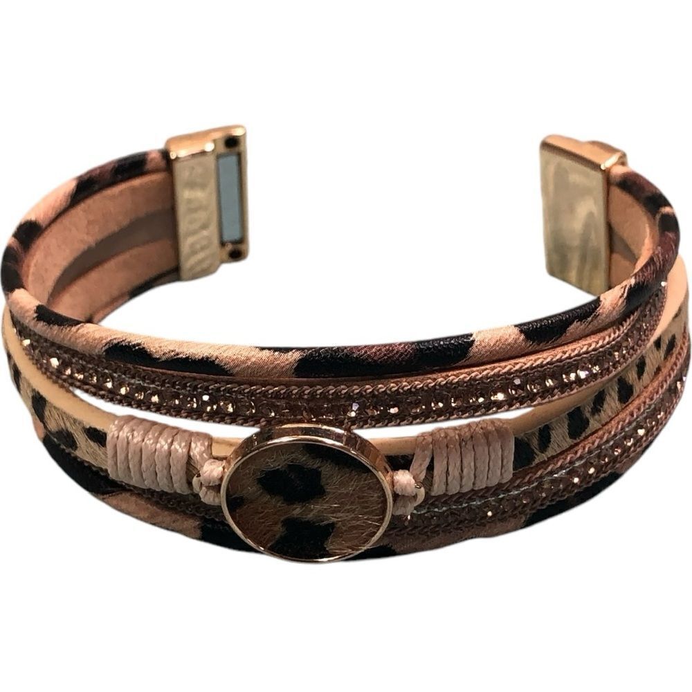 Leopard And Rhinestone Multilayer Strand Bracelet - Picture 3 of 10